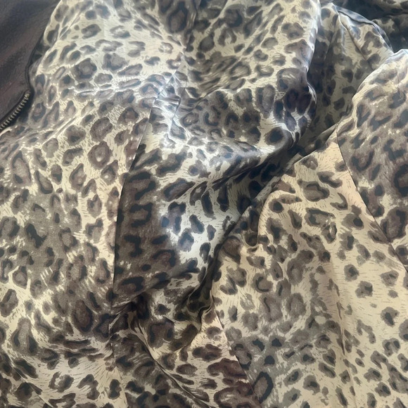 M By Marc Bouwer Sz M Brown Faux Leather Jacket Coat Side Lace up Leopard lining - Picture 16 of 16